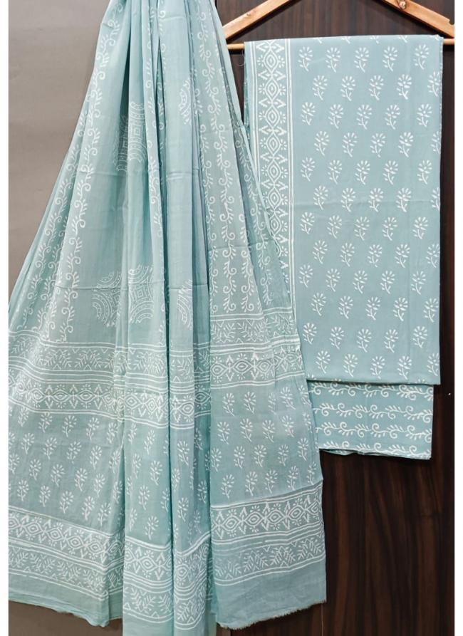 Cotton Sea Blue Daily Wear Printed Printed Salwar Suit